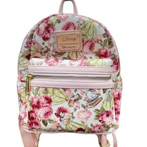 Loungefly Belle Beauty and the Beast Floral Print Mini Faux Leather Backpack
